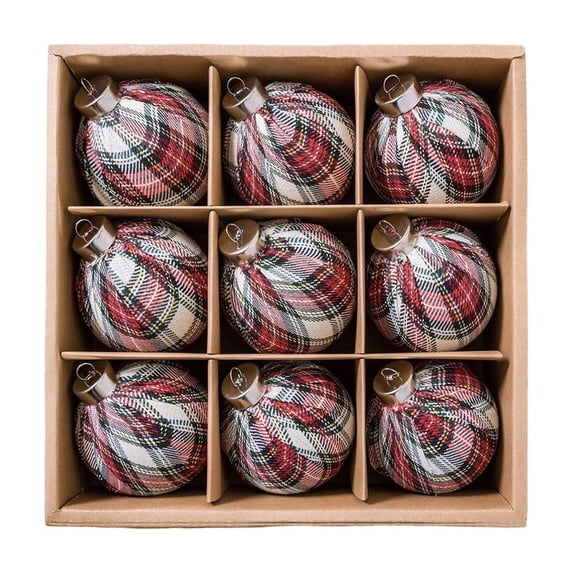 Beautynvta 9 Pcs Christmas Plaid Ball Ornaments, Xmas Tree Balls, Hanging Ball Decor for Christmas Tree, Xmas Home Decoration, 3.15"