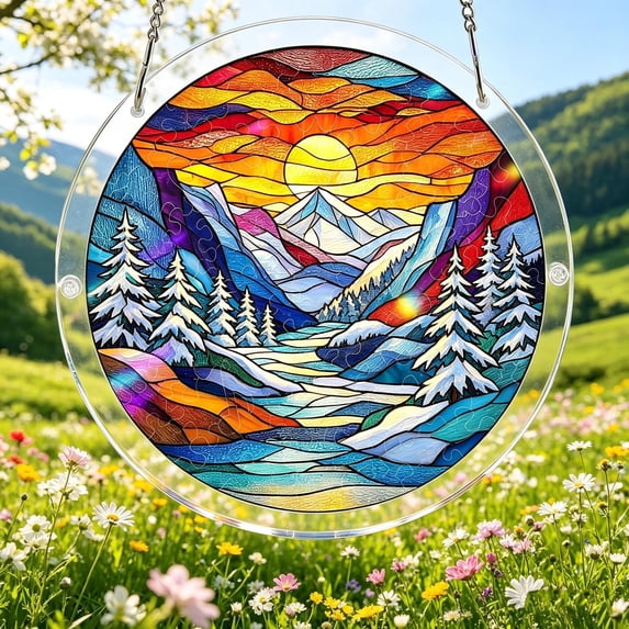 Beautynvta Acrylic Puzzle Suncatcher Window Hanging, 83 Pieces Sun Catcher Acrylic Puzzles, DIY Suncatchers Puzzles, Home & Garden Decor, 7.4'', (Mountains and Rivers)