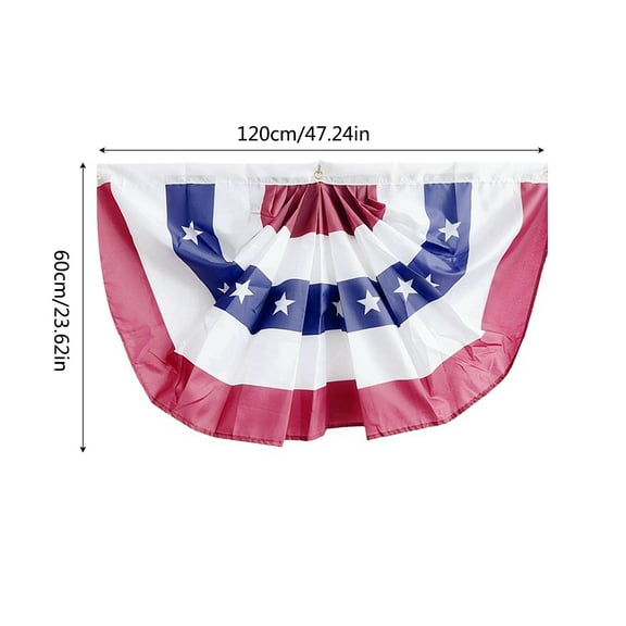 Beautynvta American Pleated Fan Flag, 35.43x70.86In Patriotic Half Fan Bunting Flag Decor for Porch Garden Window Independence Day Memorial Day Veterans Day