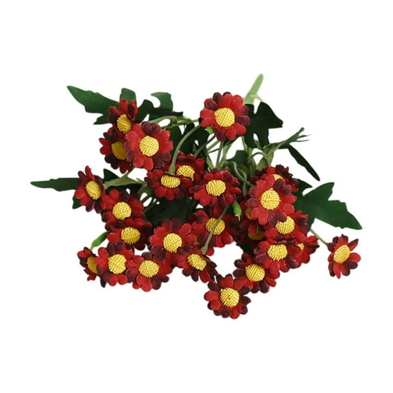 Beautynvta Artificial Daisy Flowers, Fake Silk Flower, Fauk Microfiber Daisy Bouquet for Vase Floral Arrangements Home Wedding Table Centerpieces Garden, Deep Red