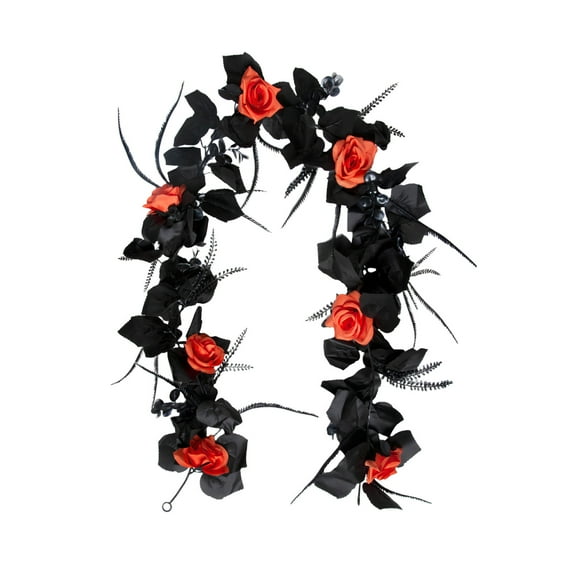 Beautynvta Artificial Flower Garland Fake Halloween Hanging Rose Vines Fall Leaf Garland, Black Hanging Flowers Vines, 70'' Plastic Long Stems Plants for Indoor Outdoor Party Wall