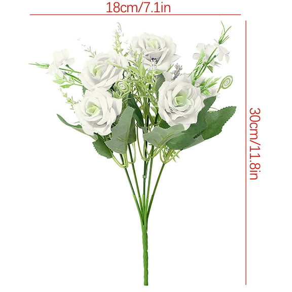 Beautynvta Artificial Flowers, Fake Plastic Flower Bouquet, Artificial Silk Rose Bouquet for Vase Fillers Living Room Wedding Office Table Decoration, 7.1x11.8In