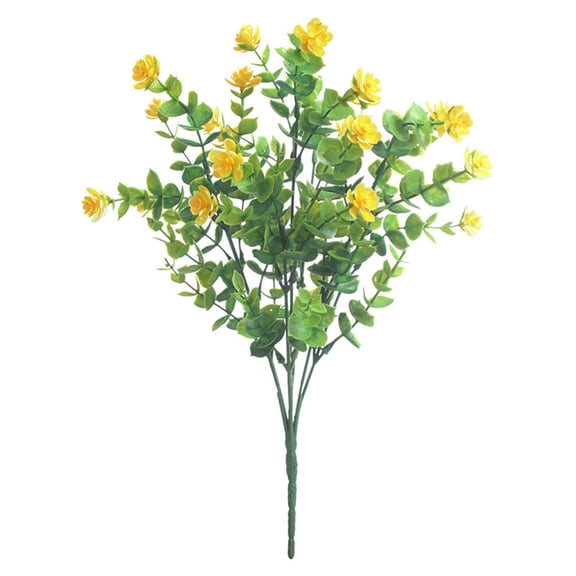 Beautynvta Artificial Flowers for Outdoor, Fake Plastic Flowers Bouquet with Green Leaves, UV Resistant No Fade Faux Plants for Home Garden Porch Patio Bushes, Yellow