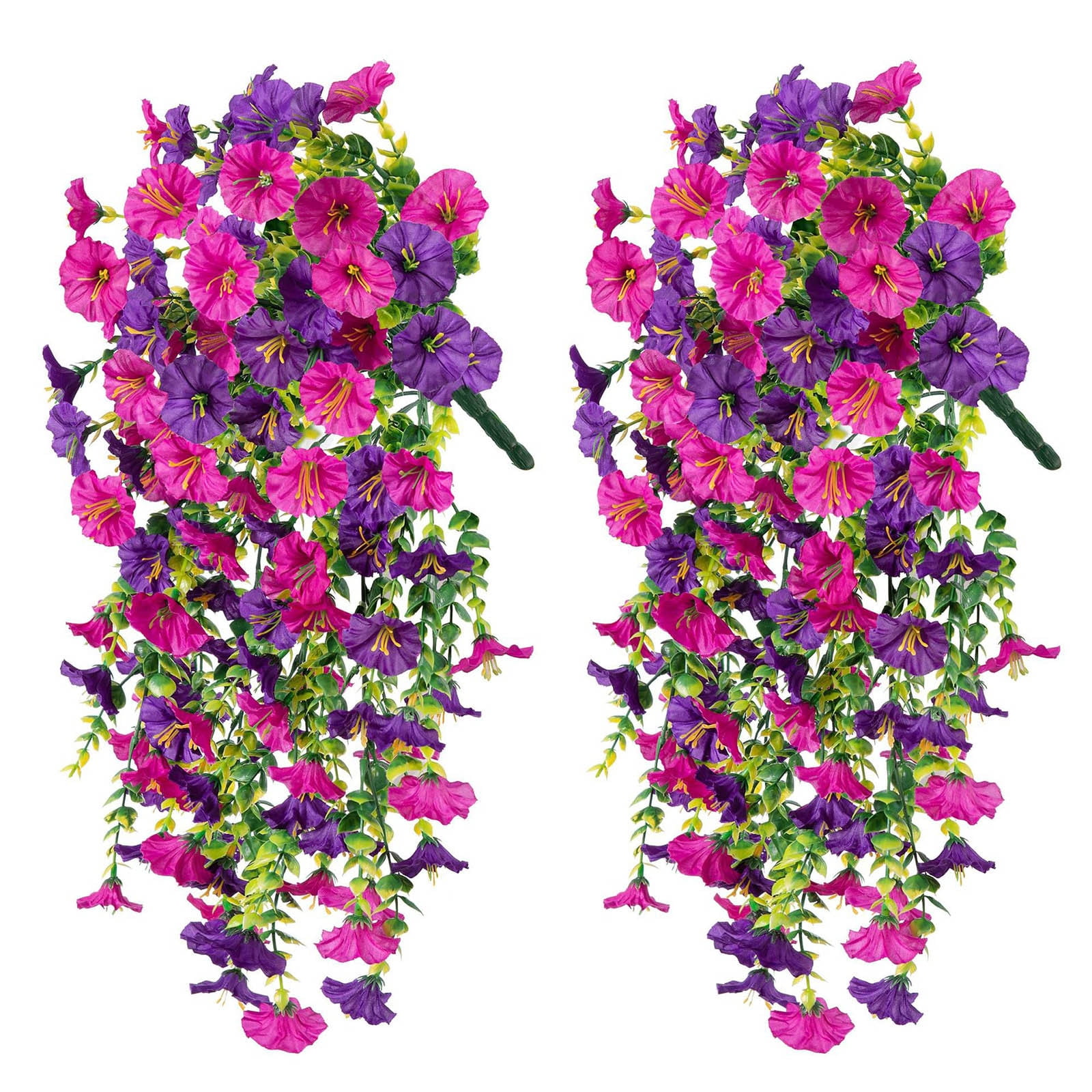 JeashCHAT 2Pcs Artificial Flowers for Outdoors Fake Hanging Decoration, Spring Summer Faux Morning Glorys Silk Flowers No Fade Floral for Home Garden Balcony Yard Porch Decor