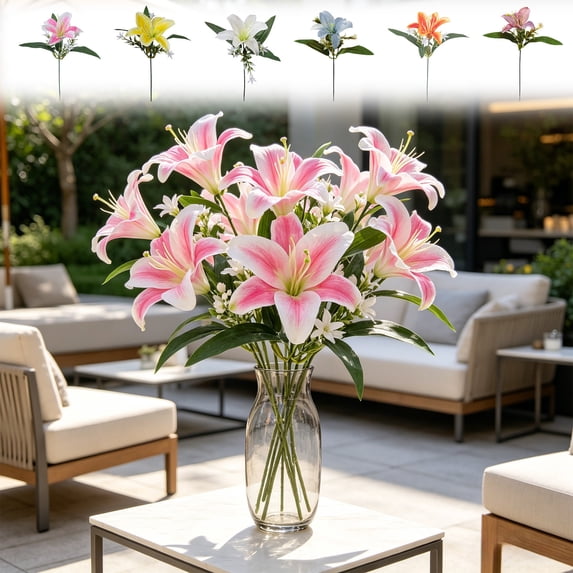 Beautynvta Artificial Lily Flowers, 12.2'' Faux Silk Lily Flowers with Stems Plastic Plants Flowers Fake Flowers for Home Hotel Flower Arrangement Party Decor