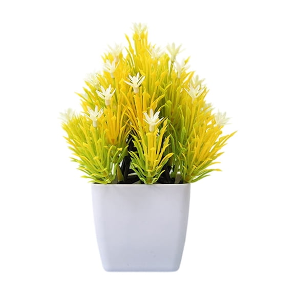 Beautynvta Artificial Pot Flowers, Fake Potted Plants Plastic Faux Flowers Mini Potted Plants for Wedding Home Desk Tabletop Outdoor Office Kitchen Decor, Yellow