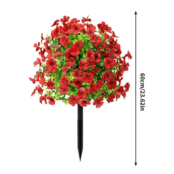 Beautynvta Artificial Violet Flowers with Ground Spikes, 23.6 Inch UV-Resistant Faux Shrubs for Outdoor Garden Patio and Wedding Party Decor, Red