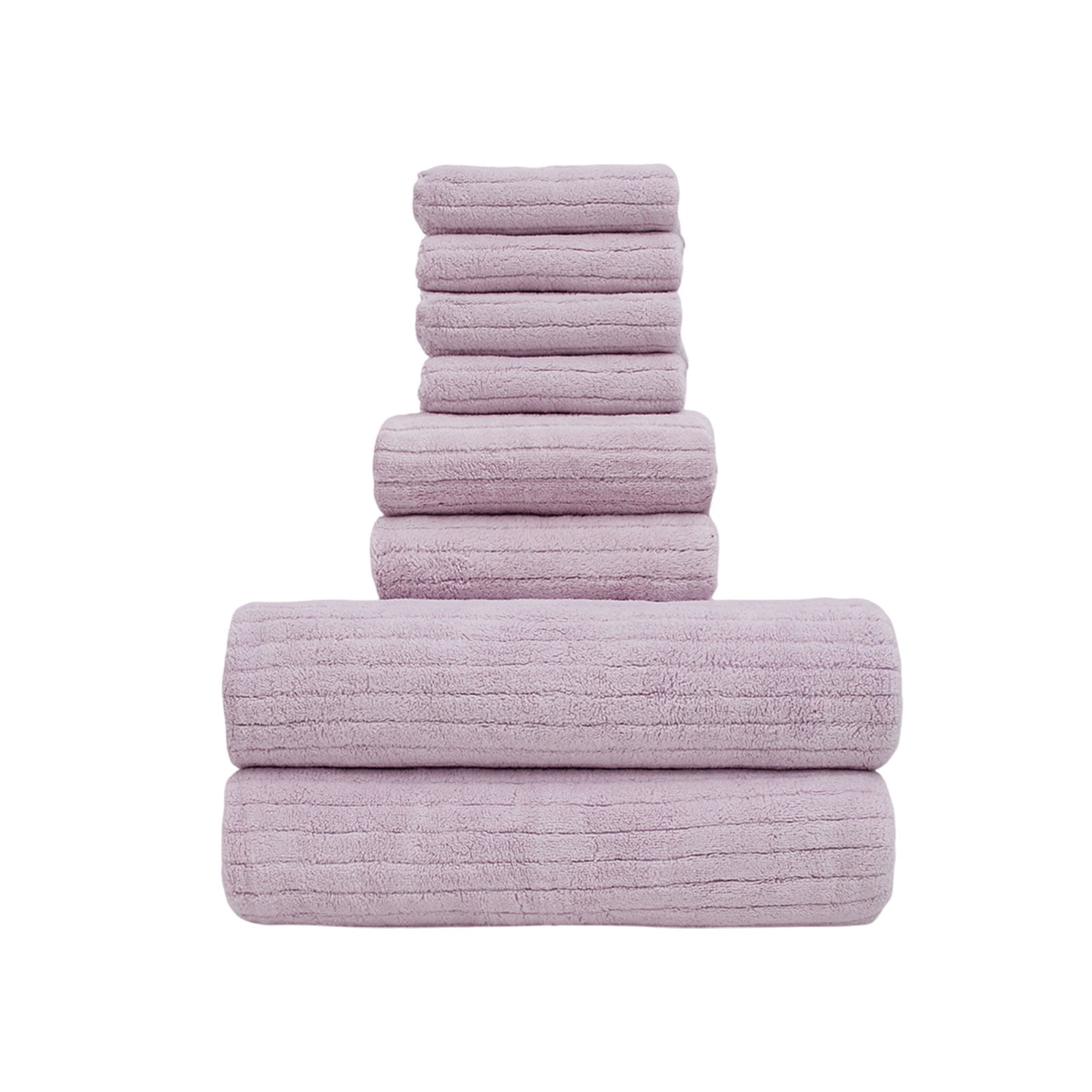 Beautynvta Bath Towel Set of 8 Pieces, Coral Velvet Highly Absorbent Quick Dry Towels Sets for Bathroom, 4 Square Towels, 2 Hand Towels, 2 Bath Towels, Purple