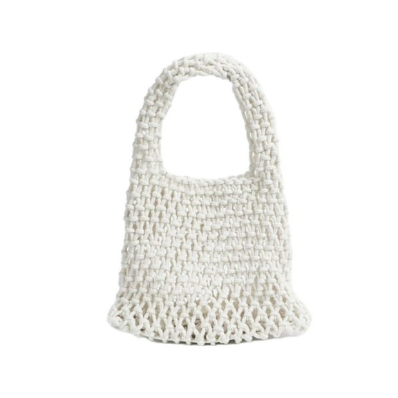 Beautynvta Beach Bags for Women, Beach Handmade Woven Tote Bag, Summer Mesh Hollow Shoulder Bag for Beach,Travel and Everyday Use, White