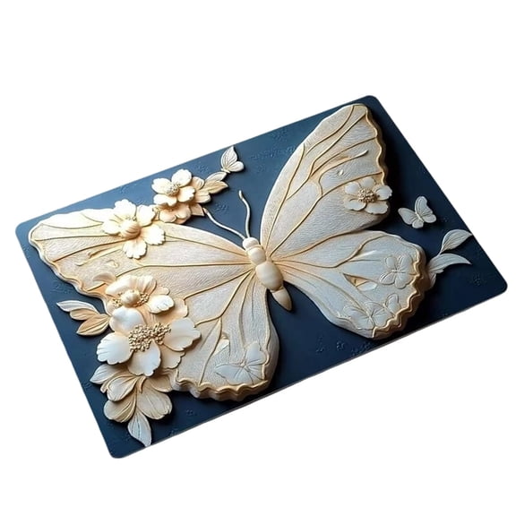Beautynvta Butterfly-Themed Bath Rug for Bathroom, 3D Butterfly Printed Floor Mat, Winter Butterfly and Flower Pattern Decorative Bath Mat, Non-Slip Washable Carpet, 23.6x15.7 Inch
