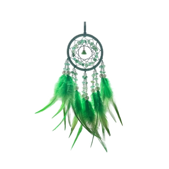 Beautynvta Car Rear View Mirror Hanging Pendant, Feathers Dream Catchers Crystal Pendant, Boho Dream Catchers Wind Chime Wall Decor, Hanging Ornament for Living Room Dorm Decor, Green