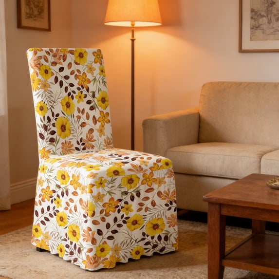 Beautynvta Chair Covers for Dining Room, Stretch Chair Slipcovers with Skirt, Spring Floral Printed Chair Protector Cover Removable for Kitchen Banquet Wedding
