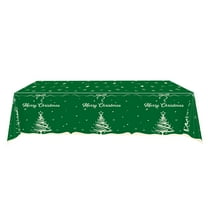 Beautynvta Chrismas Tablecloth, 42.5''x70.8'', Green Merry Christmas Plastic Tablecloth, White Snowflake Chrismas Tree Pattern Design, Disposable Rectangle Table Cover for Xmas Party Supplies