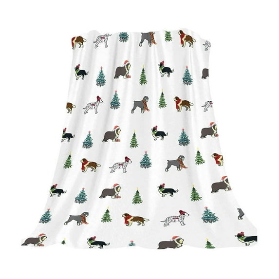 Beautynvta Christmas Blanket, Christmas Tree and Dog Printed Throw Blanket, Christmas Flannel Blanket, Warm Winter Decorative Throw for Sofa Couch Bed, 27.5''x39.4''