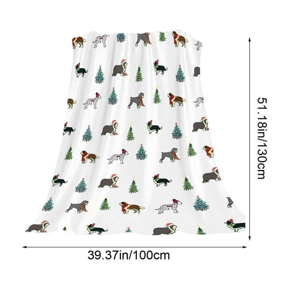 Beautynvta Christmas Blanket, Christmas Tree and Dog Printed Throw Blanket, Christmas Flannel Blanket, Warm Winter Decorative Throw for Sofa Couch Bed, 39.4''x51.2''