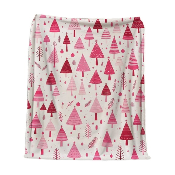 Beautynvta Christmas Blanket, Pink Christmas Tree Printed Throw Blanket, Super Soft Warm Flannel Winter Blanket for Sofa Couch Bed Chair Office, 27.5''x39.4''