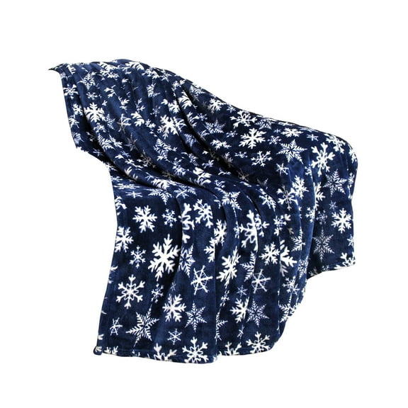 Beautynvta Christmas Blanket, White Snowflake Printed Throw Blanket,Soft Warm Lightweight Flannel Blanket for Couch Sofa Bed Camping Festival Gift Decor, 51.2''x39.4'', Blue