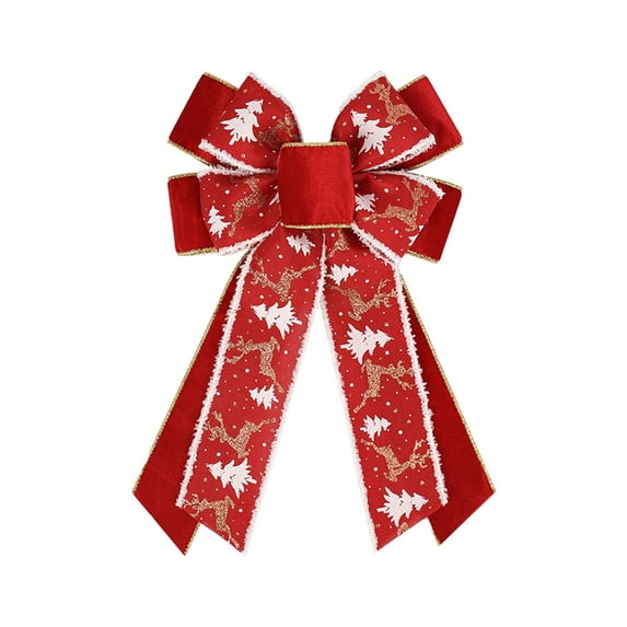 Beautynvta Christmas Bow, Large Velvet Bows Decoration, Vintage Ribbon Bows with Christmas Patterns for Christmas Tree Ornaments Wreath Garland Outdoor Indoor Party Decoration