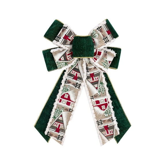 Beautynvta Christmas Bow, Large Velvet Bows Decoration, Vintage Ribbon Bows with Christmas Patterns for Christmas Tree Ornaments Wreath Garland Outdoor Indoor Party Decoration