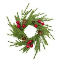 Beautynvta Christmas Candle Ring Wreath, 9.8'' Artificial Pine Candlestick Wreath with Berry Pinecone, Fake Greenery Wreath for Home, Wedding, Christmas Holiday Table Decorations