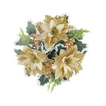 Beautynvta Christmas Candle Rings Wreath, Gold Artificial Poinsettia Flower Holly Leaves Candle Holder for Christmas Wedding Party Wall Door Window Table Centerpieces Decoration