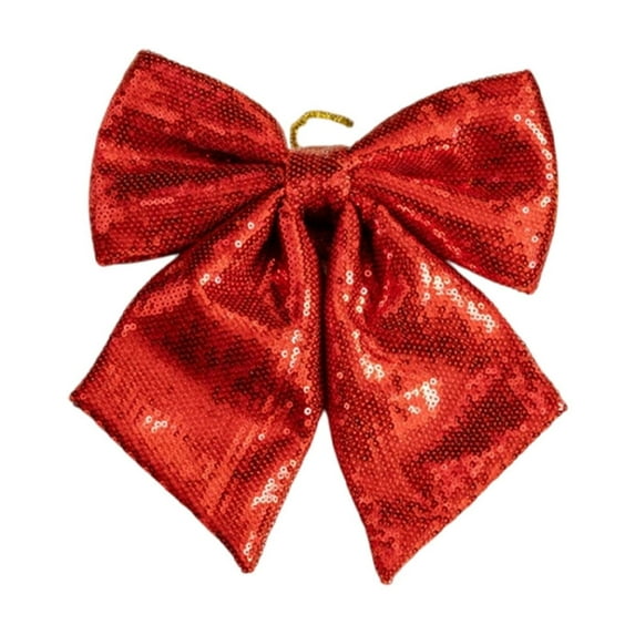 Beautynvta Christmas Decoration Bows, Christmas Tree Ornaments, Sequin Glitter Christmas Bow Hanging Ornaments for Christmas Tree Wreath Garland Home Party Decoration, Red