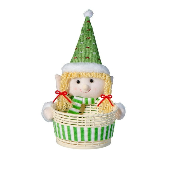 Beautynvta Christmas Decorations, Christmas Candy Baskets Round Woven Gift Baskets Candy Bowls with Xmas Doll Decoration, Holiday Table Decoration, Christmas Gifts, Green