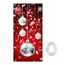 Beautynvta Christmas Door Cover, 35''x71'', Red Snowflakes Christmas Balls Printed Xmas Background Banner, Xmas Front Door Hanging Cover for Winter Holiday Party Decor