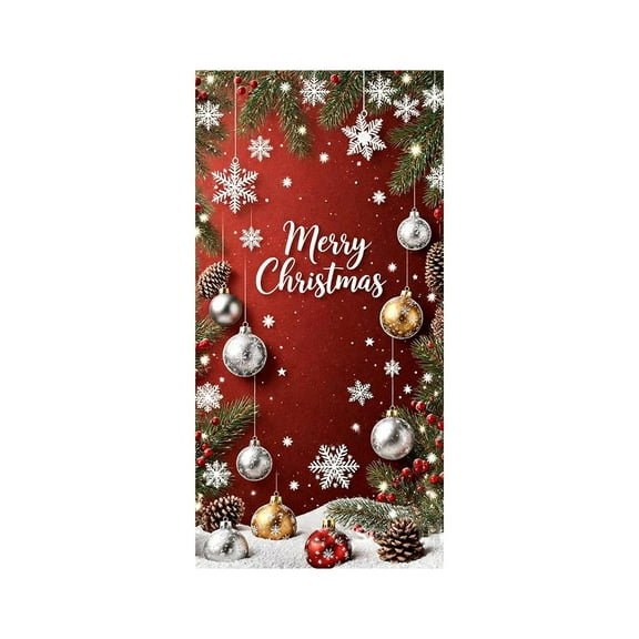Beautynvta Christmas Door Cover, 35x71 Inch, Christmas Balls Snowflakes Front Door Cover Xmas Hanging Banner Winter Holiday Background Banner for Home Holiday Christmas Decorations