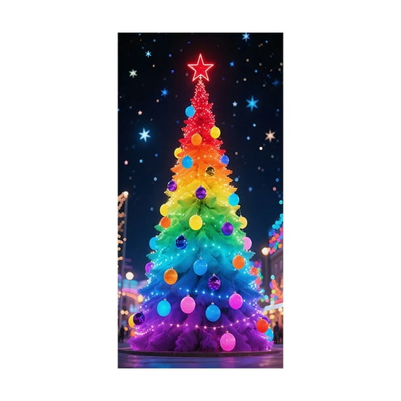 Beautynvta Christmas Door Cover Decoration, Colorful Christmas Tree Balls Front Door Cover Xmas Hanging Banner Background for Home Holiday Christmas Decoration, 35''x71''