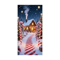 Beautynvta Christmas Door Cover Decoration, Snowy Village House Candy Road Front Door Cover Xmas Hanging Banner Background for Home Holiday Christmas Decoration, 35''x71''