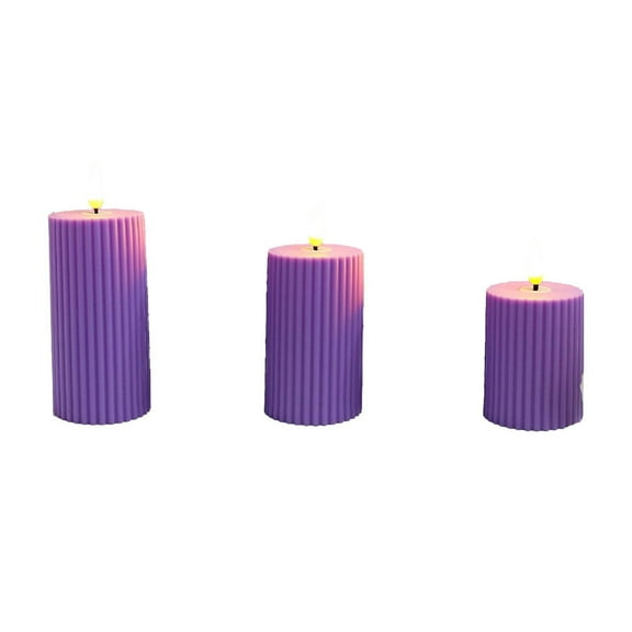 Beautynvta Christmas Electronic Candle Lights Set of 3, Flameless Pillar LED Electric Fake Candle Set, for Window Dining Centerpiece Table Xmas Decor, Purple