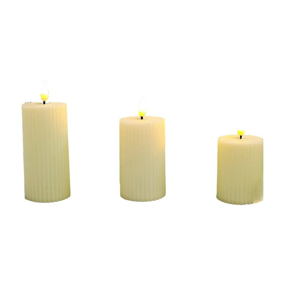 Beautynvta Christmas Electronic Candle Lights Set of 3, Flameless Pillar LED Electric Fake Candle Set, for Window Dining Centerpiece Table Xmas Decor, Yellow