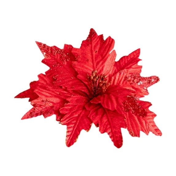Beautynvta Christmas Flowers, 9.8'' Artificial Large Glitter Magnolia Flowers, Faux Poinsettia Flowers Ornament, for Xmas Tree Wreath Holiday New Year Decor