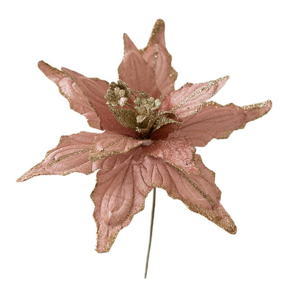 Beautynvta Christmas Flowers Decorations Artificial Poinsettias, 11'' Glitter Christmas Poinsettias with Long Stems, Christmas Tree Wreath Ornaments, Wedding Party Holiday DIY Decoration