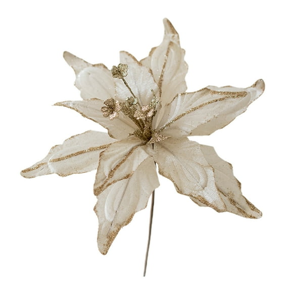 Beautynvta Christmas Flowers Decorations Artificial Poinsettias, 11'' Glitter Christmas Poinsettias with Long Stems, Christmas Tree Wreath Ornaments, Wedding Party Holiday DIY Decoration