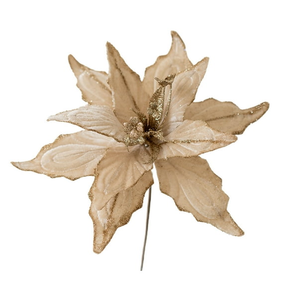 Beautynvta Christmas Flowers Decorations Artificial Poinsettias, 11'' Glitter Christmas Poinsettias with Long Stems, Christmas Tree Wreath Ornaments, Wedding Party Holiday DIY Decoration