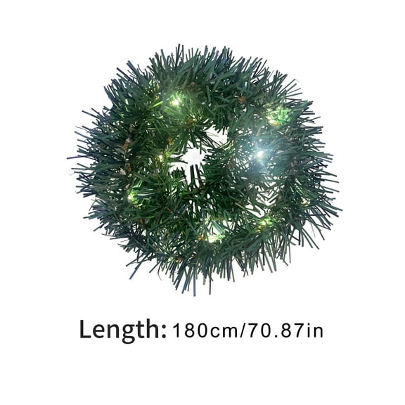 Beautynvta Christmas Garland with String Lights, 5.91 Ft Xams Genery Tinsel Vines, Artificial Faux Green Garlands for Christmas Tree Stairs Railing Front Door Mantle Fireplace Decor