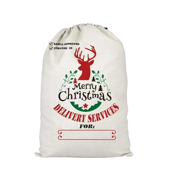 Beautynvta Christmas Gift Bags with Drawstrings, 19.6''x27.5'' Merry Christmas Canvas Holiday Bag, Large Candy Present Gift Bag, Reusable Fabric Santa Sacks for Wrapping & Storage