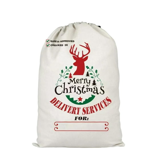 Beautynvta Christmas Gift Bags with Drawstrings, 19.6''x27.5'' Merry Christmas Canvas Holiday Bag, Large Candy Present Gift Bag, Reusable Fabric Santa Sacks for Wrapping & Storage