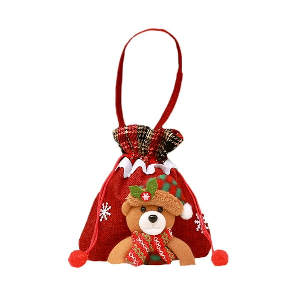 Beautynvta Christmas Gift Bags, Linen Drawstring Candy Bags with Santa Claus Reindeer Snowman Bear Doll, Reusable Christmas Gift Bags for Xmas Presents Holiday Party Favor