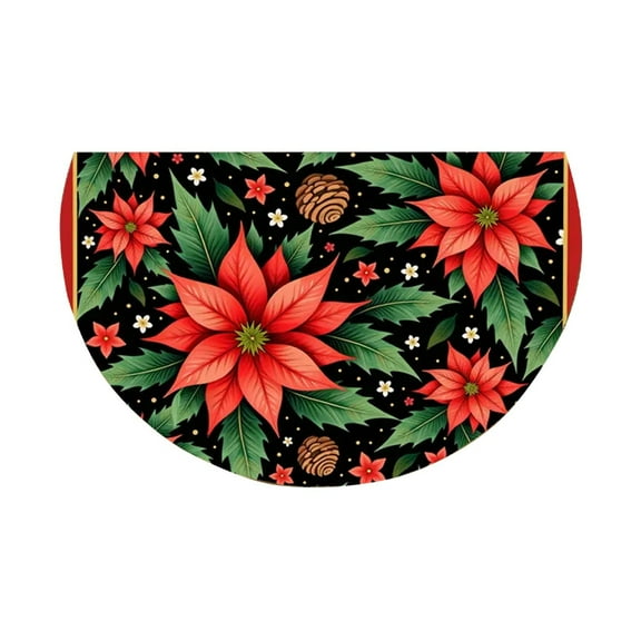 Beautynvta Christmas Half Round Doormat, Christmas Poinsettias Semi Circle Rug Non-Slip Indoor Outdoor Entrance Mat Washable Front Door Floor Mat for Kitchen Bathroom, 23.6''x19.7''