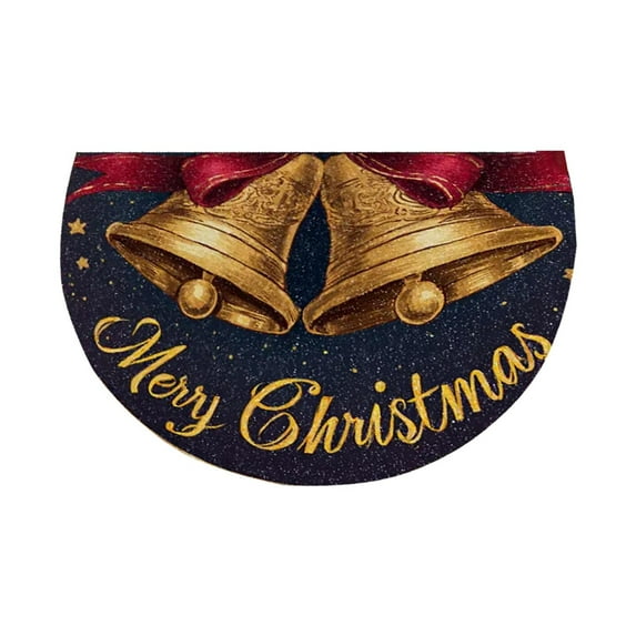 Beautynvta Christmas Half Round Doormat, Gold Bells Semi Circle Rug Non-Slip Indoor Outdoor Entrance Mat Washable Front Door Floor Mat for Kitchen Bathroom, 23.6''x19.7''