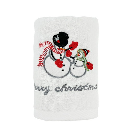Beautynvta Christmas Hand Towels, Thick Cotton Christmas Kitchen Towels with Snowman Pattern, Decorative Embroidery Holiday Bath Towels