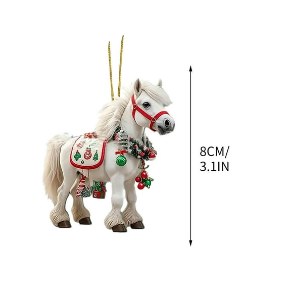 Beautynvta Christmas Horse Ornaments, 3.15'' Acrylic Flat Painted Horse Pendant, Christmas Tree Hanging Decorations, Vintage Animal Hanging Ornaments for Xmas Tree Home Decor