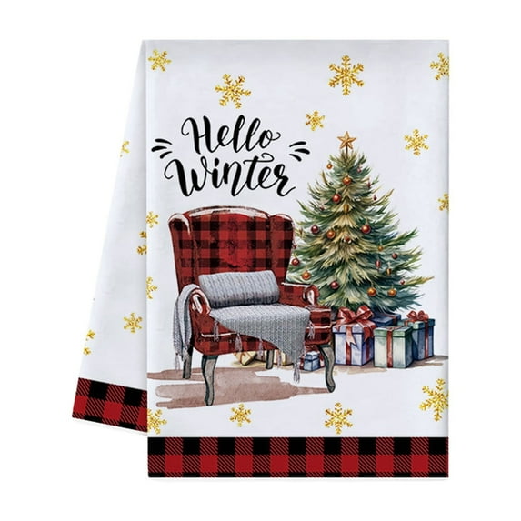 Beautynvta Christmas Kitchen Towels, 18''x26'', Red Black Buffalo Plaid Christmas Tree Chair Printed Dish Towels Hand Towels for Winter Farmhouse Holiday Decorations
