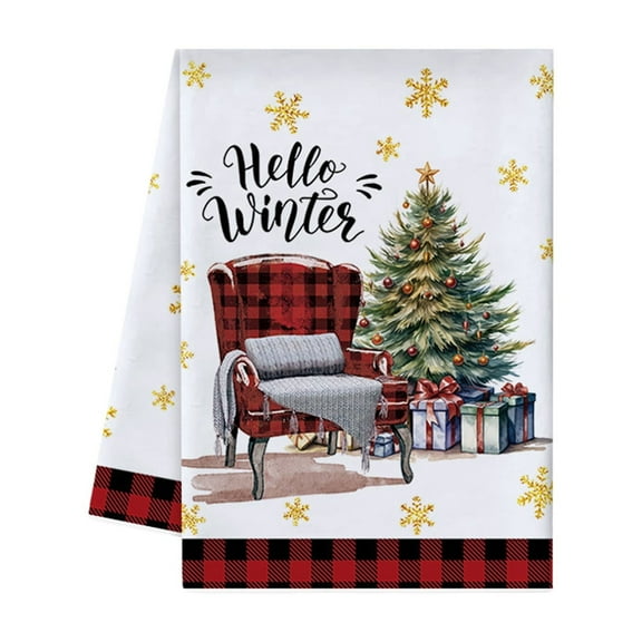 Beautynvta Christmas Kitchen Towels, 18''x26'', Red Black Buffalo Plaid Christmas Tree Chair Printed Dish Towels Hand Towels for Winter Farmhouse Holiday Decorations