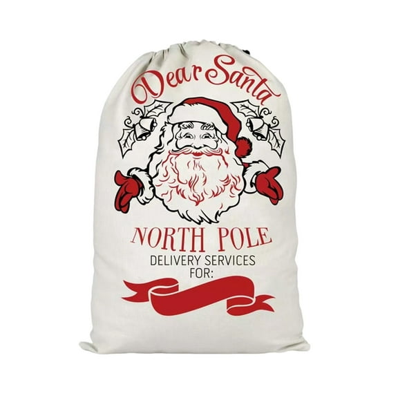 Beautynvta Christmas Large Canvas Gift Bag, Drawstring Santa Burlap Sack Reusable Personalized Cloth Pouch for Xmas Presents Package, Party Supplies, 27.5x19.7 Inch