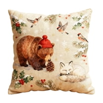 Beautynvta Christmas Pillow Cover, 18x18 Inch, Forest Animal Pattern Decorative Throw Pillow Case, Soft Fabric Holiday Cushion Cover for Sofa Coush Bed Home Decor