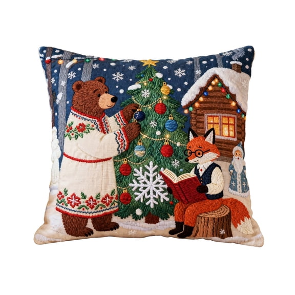 Beautynvta Christmas Pillow Cover, 18x18 Inch, Forest Animals Pattern Decorative Throw Pillow Case, Soft Fabric Holiday Cushion Cover for Sofa Coush Bed Home Decor